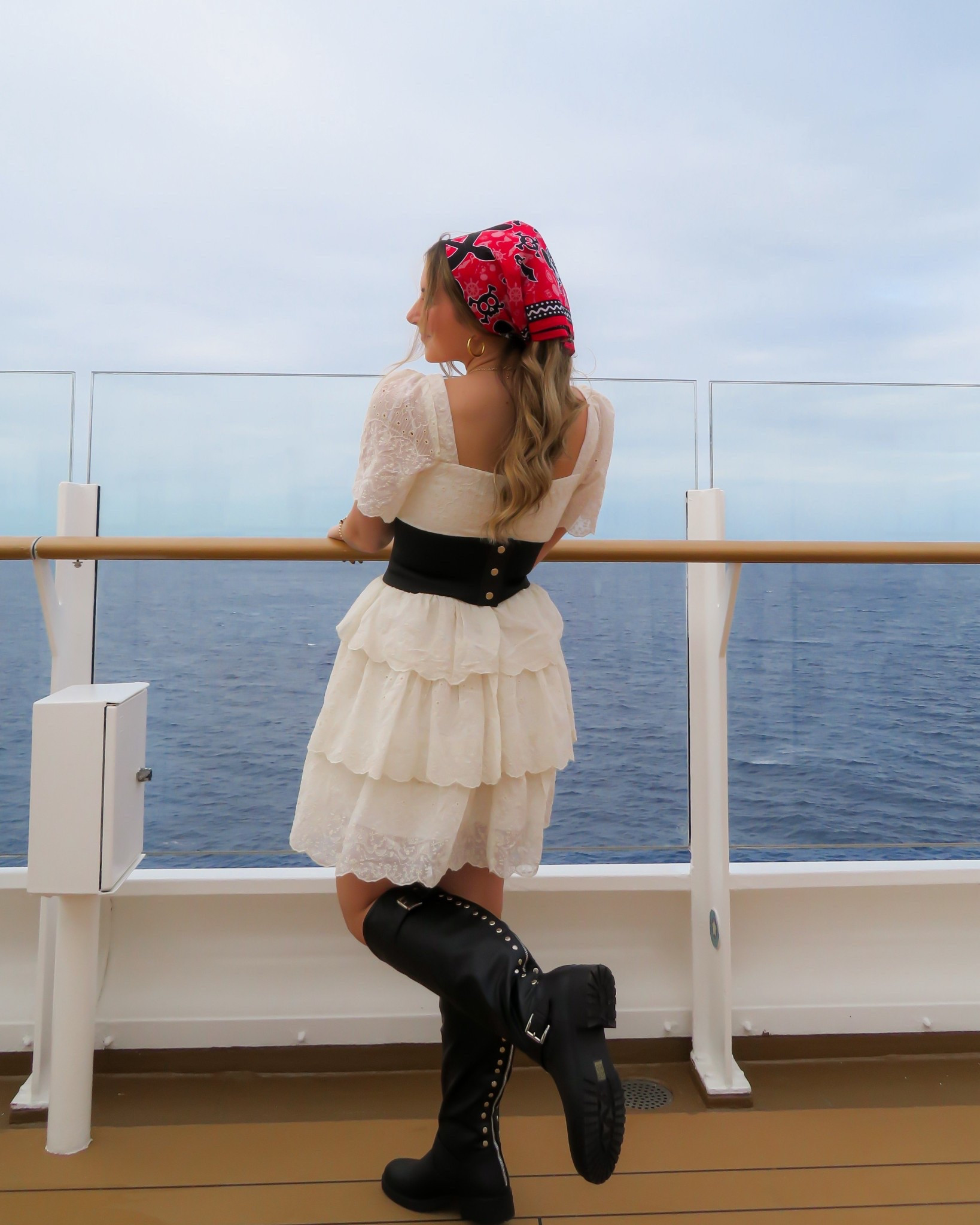 Wearing a small. Definitely more cream than white in person fyi!