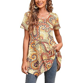 ENMAIN Womens Tunic Tops Short Sleeve Plus Size Summer Tunic Tops to Wear with Leggings Printed T... | Amazon (US)