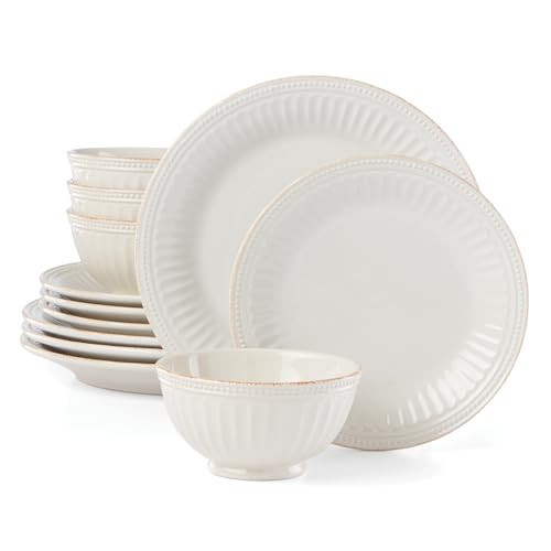 Lenox French Perle Groove 12-Piece Plate & Bowl Set, 23.05 LB, White | Amazon (US)