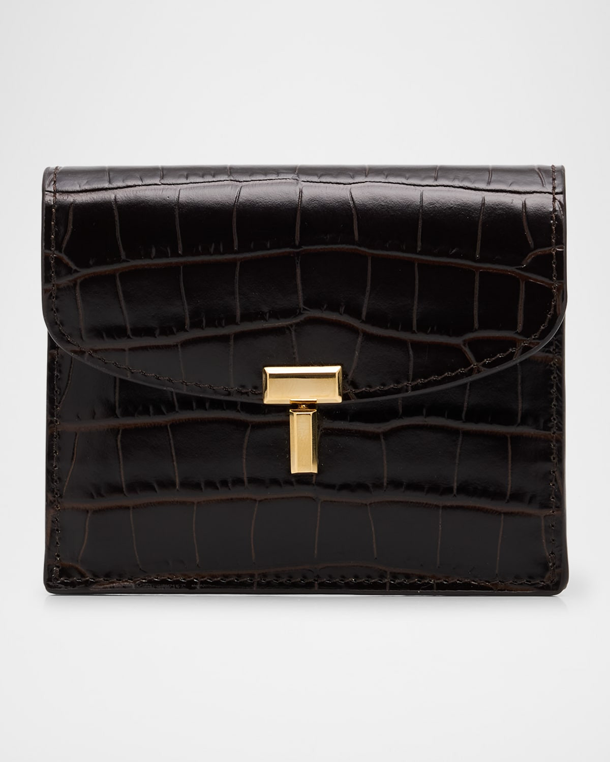 T-Lock Croco-Embossed Leather Card Holder | Neiman Marcus