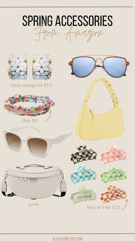 Amazon has so many super cute accessories right now! Love the crossbody bag and yellow purse. Sunglasses are super budget friendly.

Amazon 
Purse
Spring Jewelry 

#LTKfindsunder100 #LTKstyletip #LTKitbag