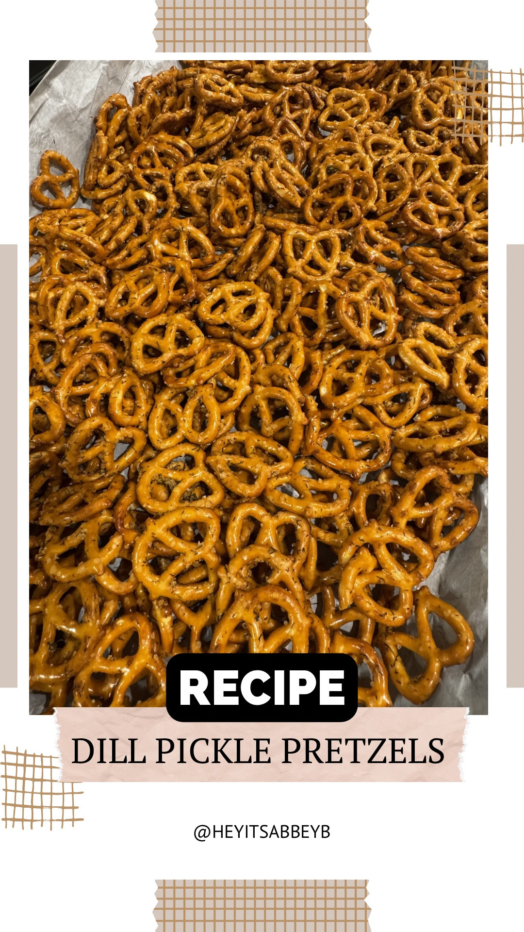 These aren’t too bad! I think next time I’ll had a tablespoon or two more to get more of a pickle flavor! 

Ingredients:

10 ounces mini pretzels (twists or sticks, your call)
⅓ cup vegetable oil
1 tablespoon dill pickle juice (straight from the jar, yes please)
1½ teaspoons dried dill weed
½ teaspoon garlic powder
½ teaspoon onion powder
½ teaspoon salt (or to taste)
Optional: pinch of ground mustard or crushed red pepper for sass

Instructions:

1. Preheat and Prepare for Glory: First things first, preheat your oven to 250°F. Line a baking sheet with parchment or a silicone mat.
2. Mix the Magical Pickle Potion: In a large mixing bowl, combine the vegetable oil, pickle juice, dill weed, garlic powder, onion powder, and salt. If you’re feeling frisky, toss in a dash of mustard powder or crushed red pepper. Stir.
3. Coat the Pretzels: Toss in your mini pretzels. Stir, fold, and flip to ensure every pretzel gets evenly coated.
4. Bake to Crispy Perfection: Spread the coated pretzels out onto your prepared baking sheet in a single, non-overlapping layer. Bake at 250°F for 45 minutes, stirring every 15 minutes to ensure even baking.
5. Cool Before Crunch: Remove from the oven and let the pretzels cool completely on the baking sheet. Once cooled, store in an airtight container.





#food #foodie #foodlover #foodgasm #foodoftheday 

#LTKvlog #LTKfoodie #LTKU