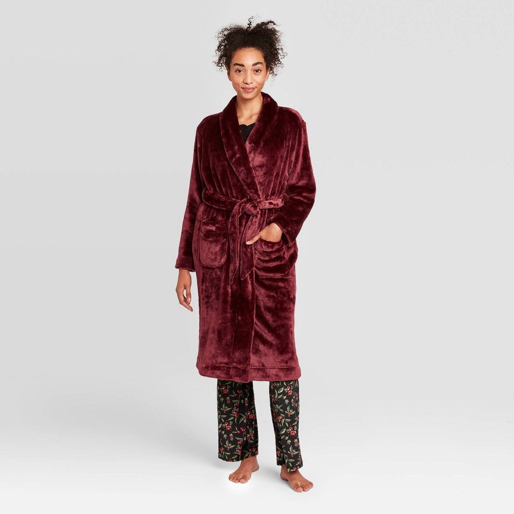 Women's Cozy Plush Robe - Stars Above Burgundy XS/S, Red | Target