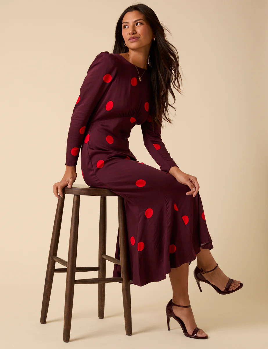 Burgundy Polka Dot Midi Dress | Nobody's Child