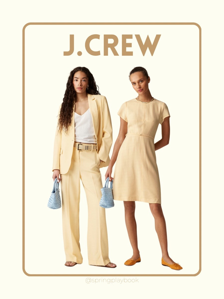 New Luster Canvas at J.Crew in butter yellow. This a-line dress is a dream with the skinny belt detail. Perfect for a bridal shower or work. The pants and jacket separates can be worn together or id pair the jacket with some denim shorts and gold sandals!

#createdcolorful #createdcolorfulspring #hocspring #tcispring #pcaspring #lightspring #warmspring #truespring #brightspring #clearspring #paintboxspring #bluespring

#LTKStyleTip #LTKWorkwear #LTKParties