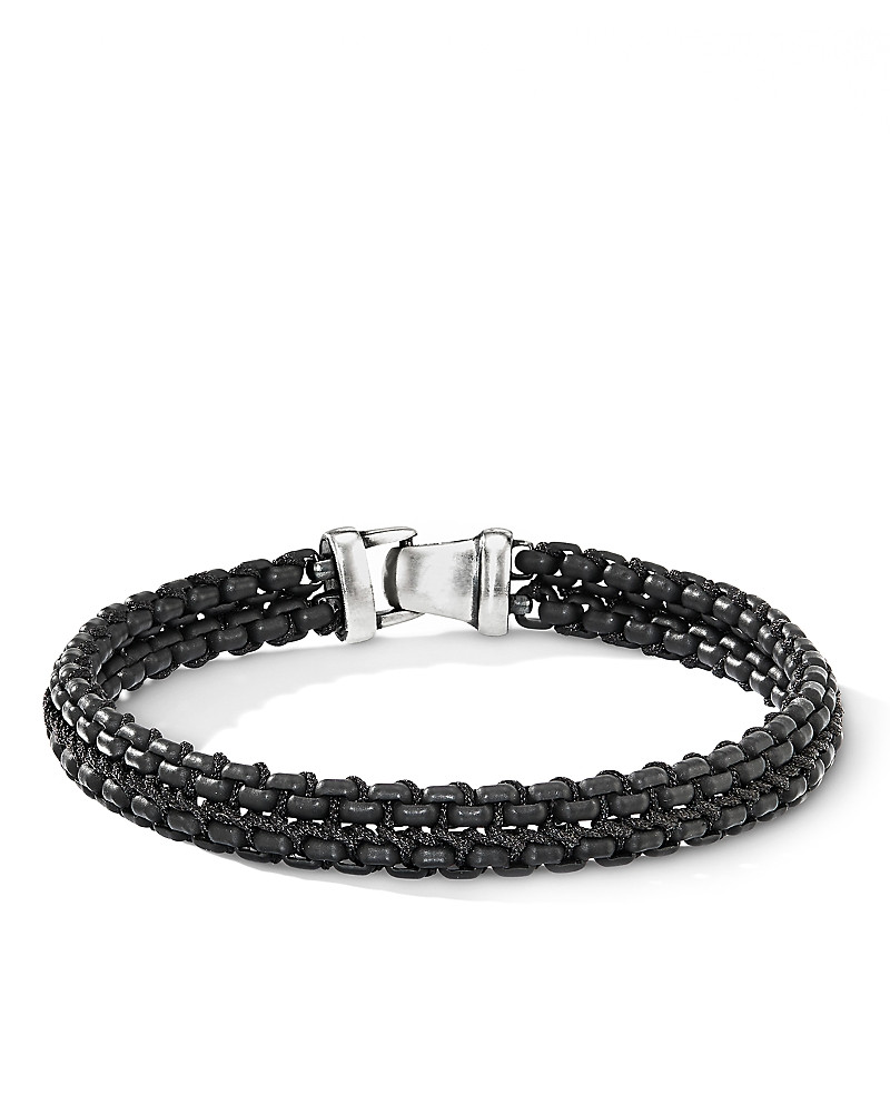 David Yurman Men's Woven Box Chain Bracelet in Sterling Silver with Black Stainless Steel and Black Nylon, 10mm | Bloomingdale's (US)