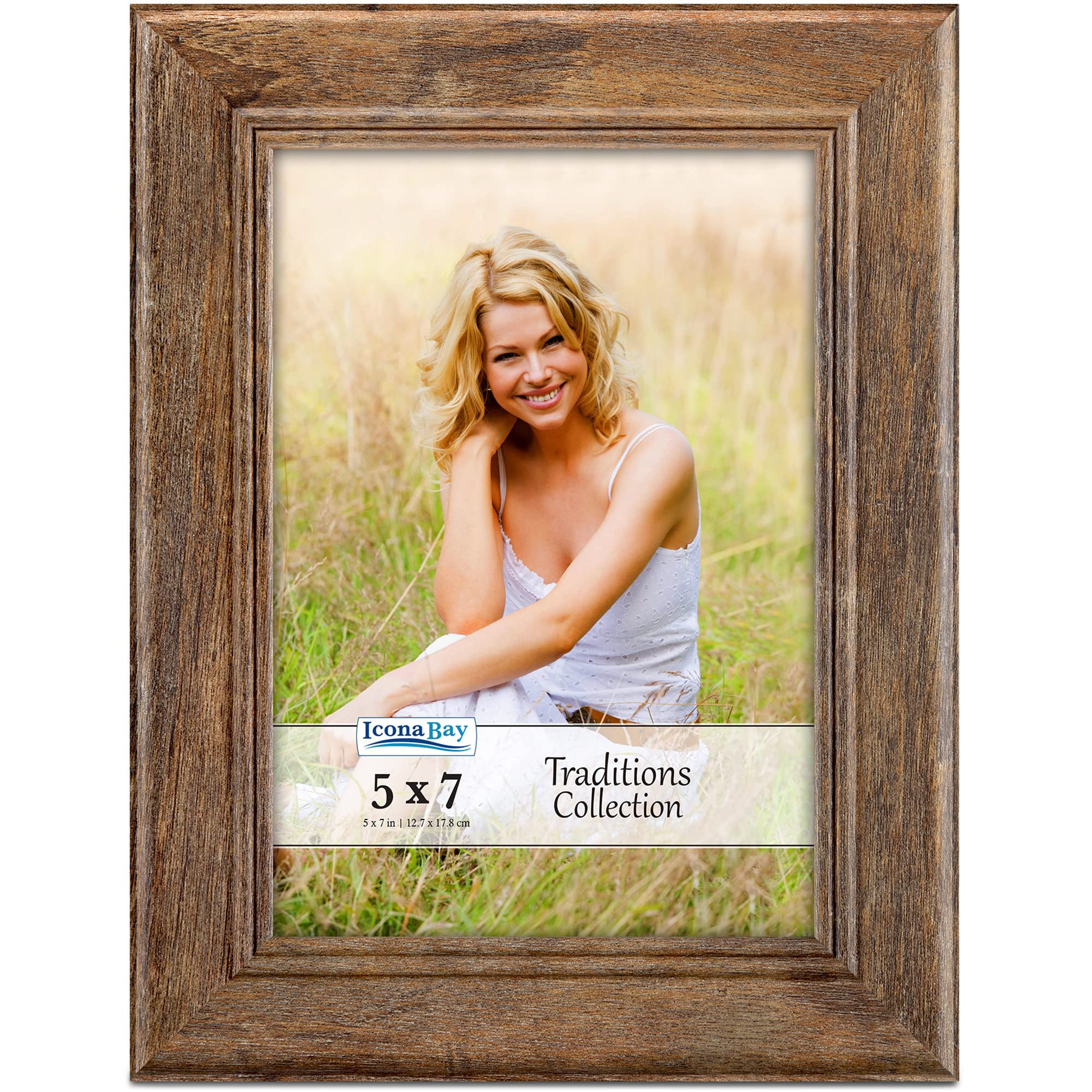 Icona Bay 5x7 Chestnut Brown Picture Frame, Rustic Wood Pattern, Lightly Distressed Frame for Tab... | Amazon (US)