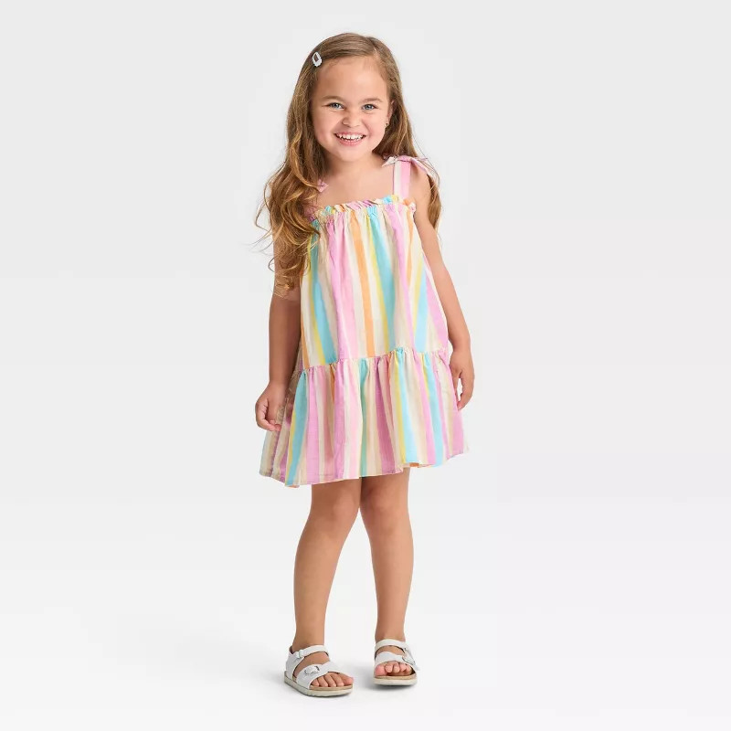 Toddler Girls' Rainbow Striped Dress - Cat & Jack™ Light Beige | Target