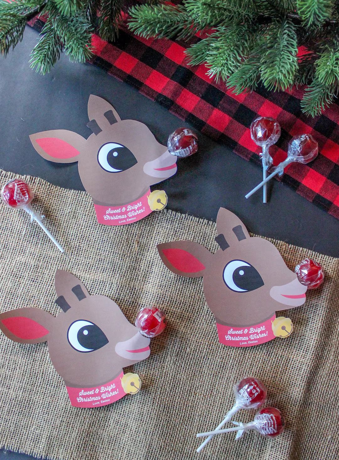 Rudolph Lollipop Christmas Printable - Christmas gift tag, treat tag, reindeer lollipop tag, Clas... | Etsy (US)