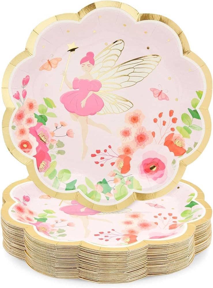 Sparkle and Bash Fairy Tea Party Paper Plates for Girls Floral Birthday Supplies (9 In, 48 Pack) | Amazon (US)