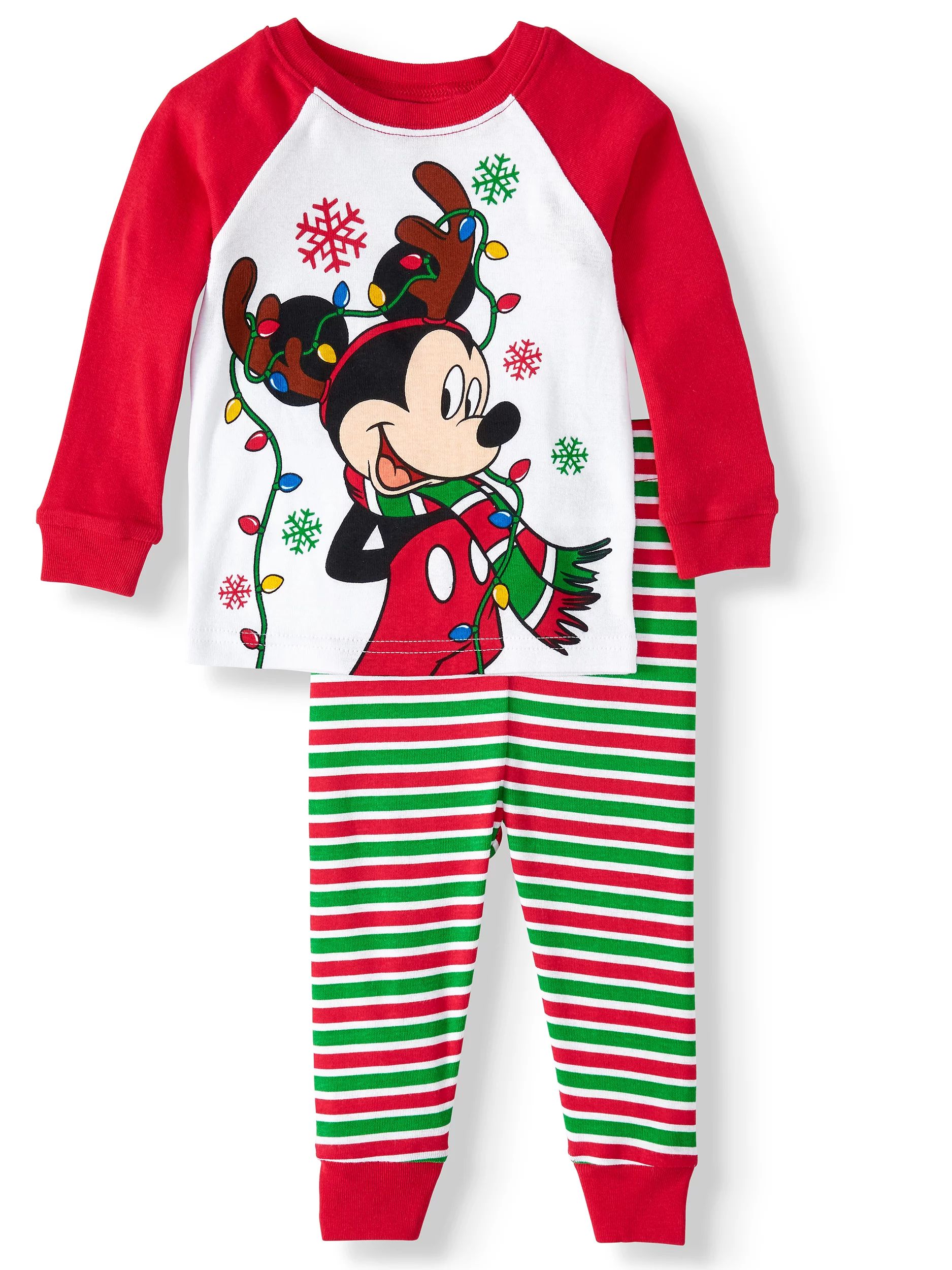 Mickey Mouse Baby Boys’ Long Sleeve Top Christmas Pajamas, 2-Piece Set | Walmart (US)