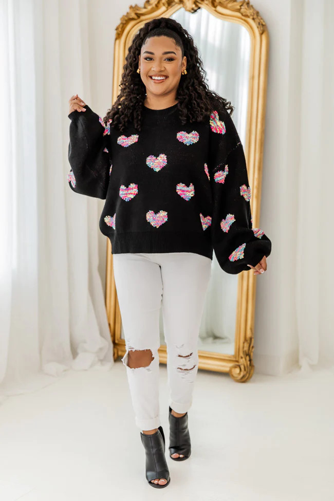 Let's Stay Together Black Multicolor Heart Sweater | Pink Lily