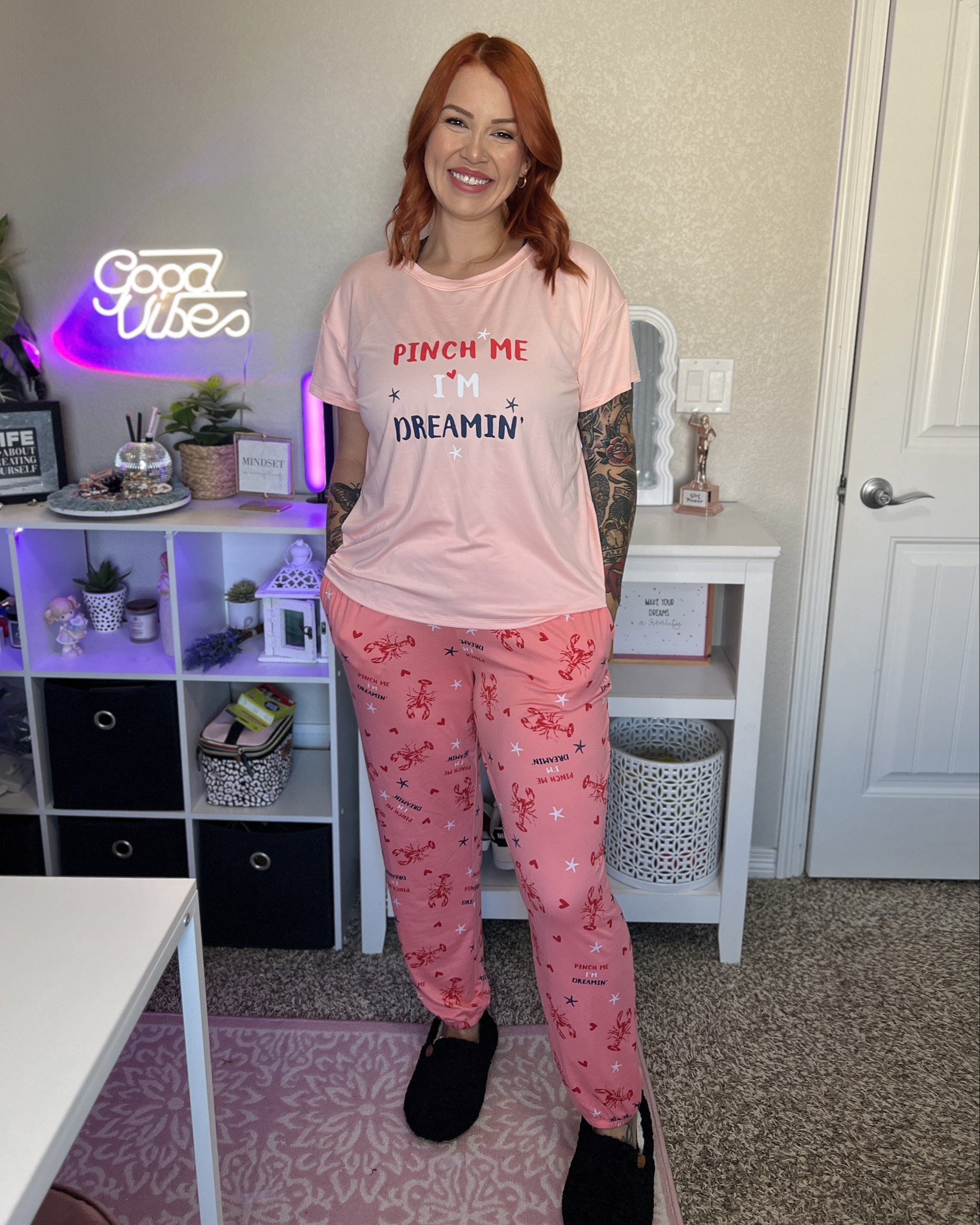 Pinch me I’m dreaming 🦞🥰 don’t sleep on these Walmart pjs! 😍 they are so soft and comfy and definitely very stretchy. These are a large! 

#LTKSummerSales #LTKMidsize #LTKFindsUnder50