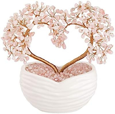 Jovivi Rose Quartz Crystal Heart Money Tree Healing Gemstone Bonsai Ornament for Wedding Ceremony Re | Amazon (US)