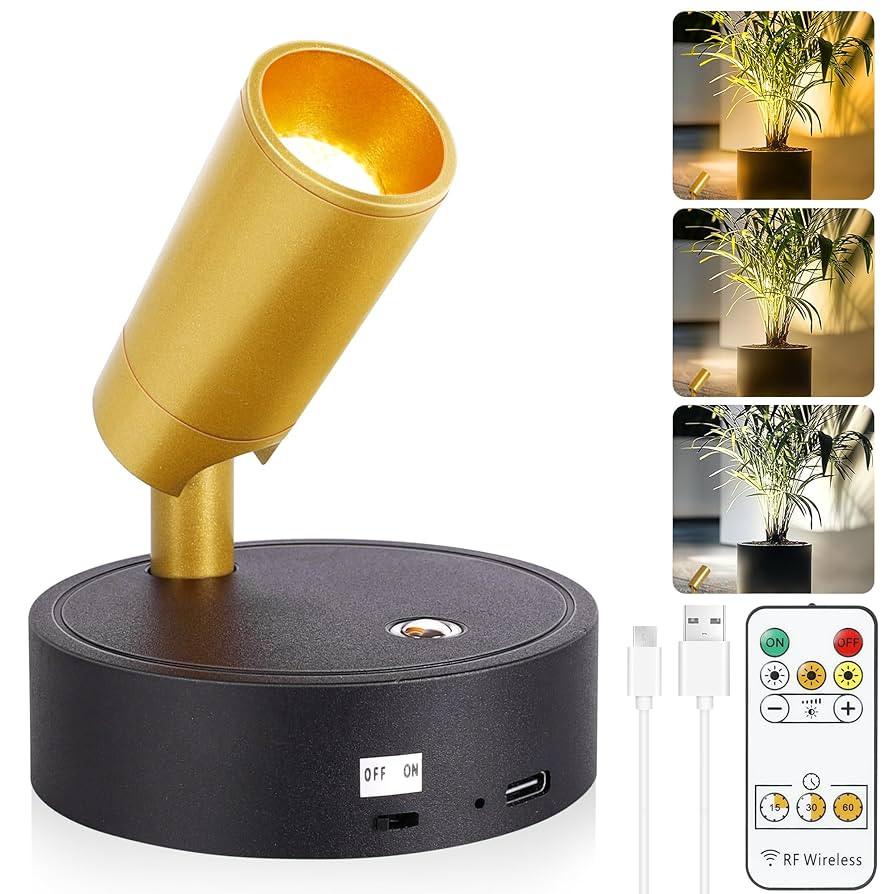 Wireless LED Spotlight Indoor, Battery Operated Accent Lights with Remote Control Timer＆Dimmabl... | Amazon (US)