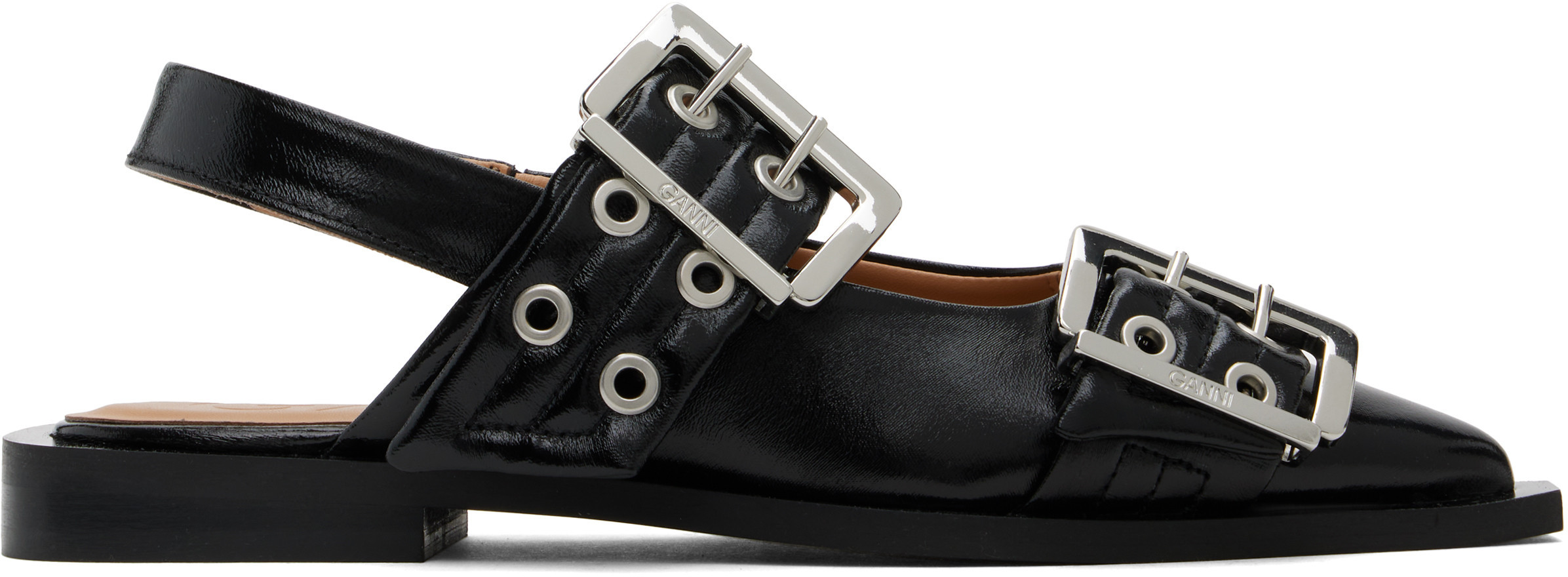 GANNI Black Feminine Buckle Flats | SSENSE