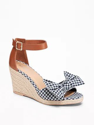 Old Navy Womens Gingham Bow-Tie Espadrille Wedges For Women Blue Gingham Size 10 | Old Navy US