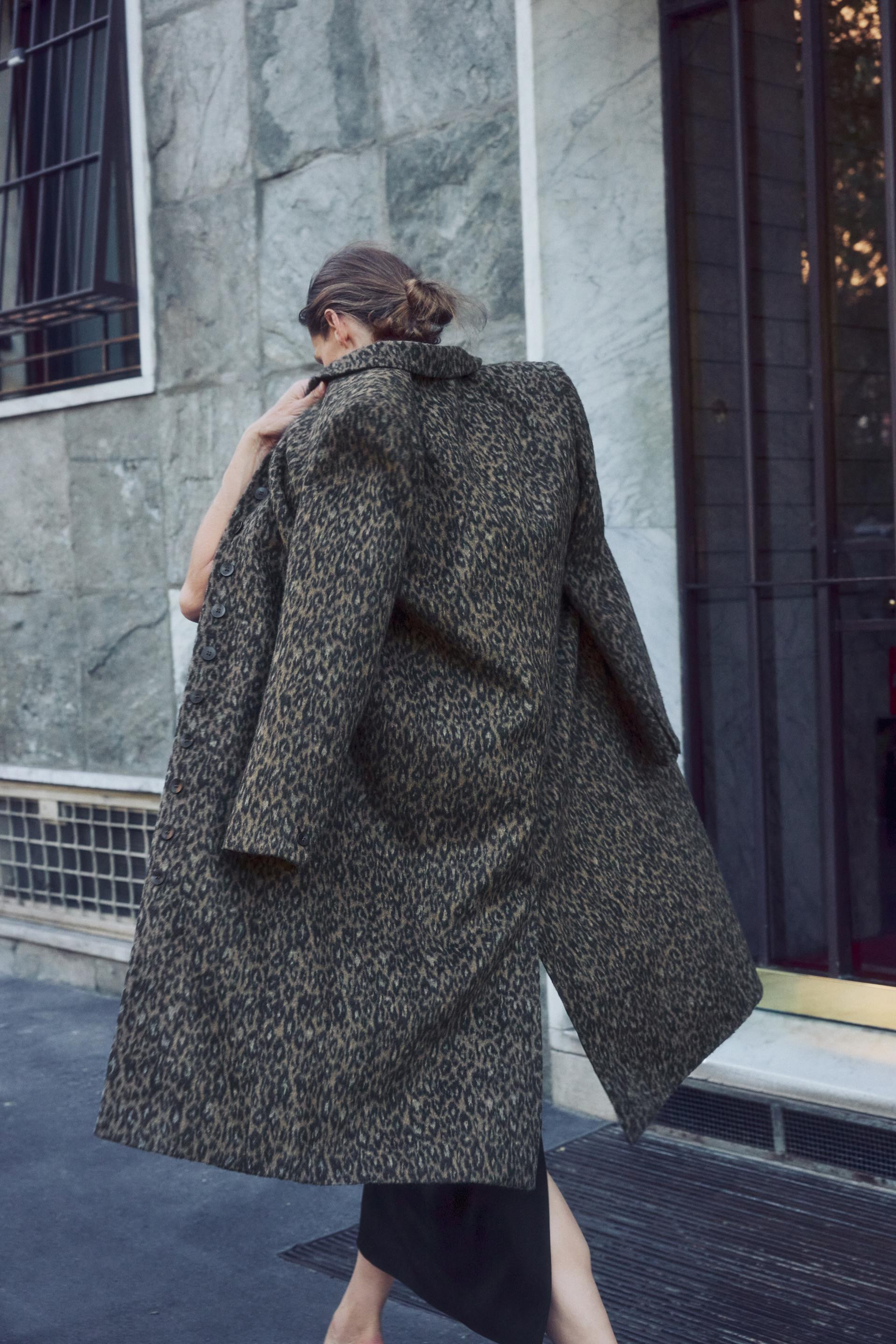 Zara - Animal Print Long Coat Zw Collection - Leopard / Taupe Brown - L - Woman | Zara US