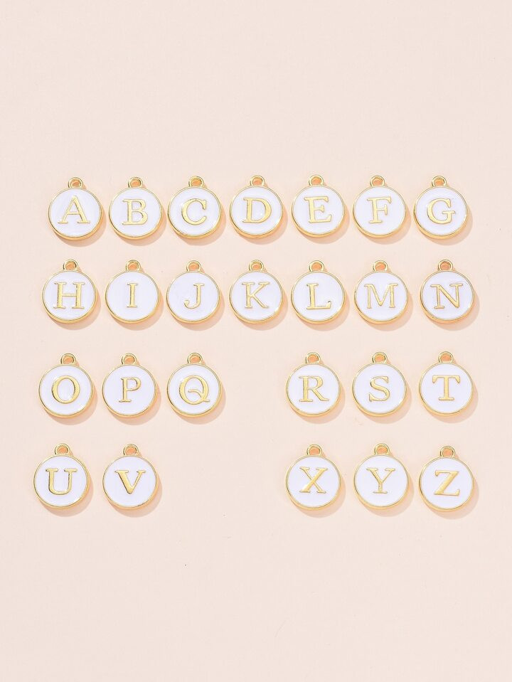 26pcs Alloy Enamel Charms Enamelled Sequins Flat Round with Alphabet Letter A~Z Turquoise White D... | SHEIN