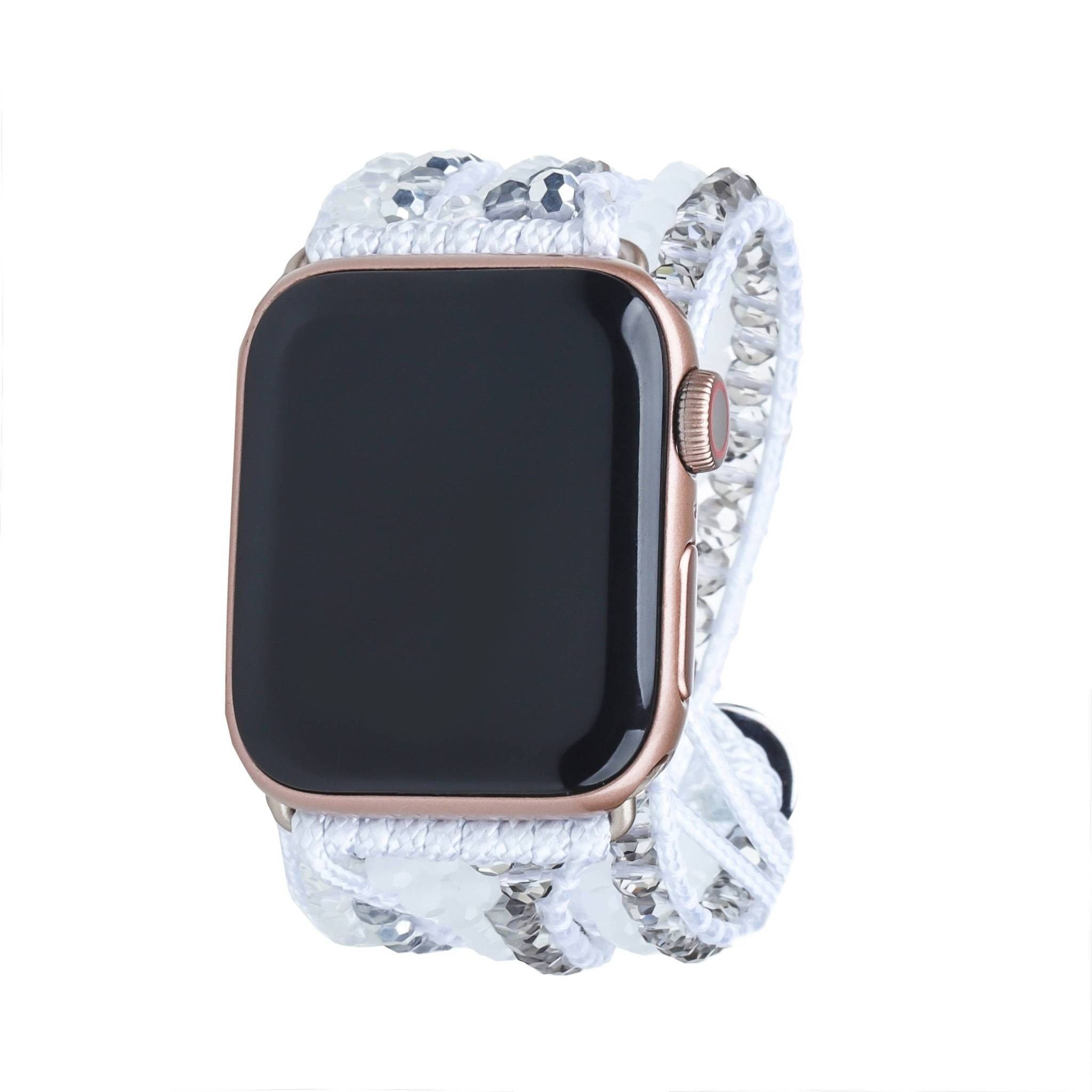 Jade Beads with Silver Accent on White Apple Watch Strap | Victoria Emerson
