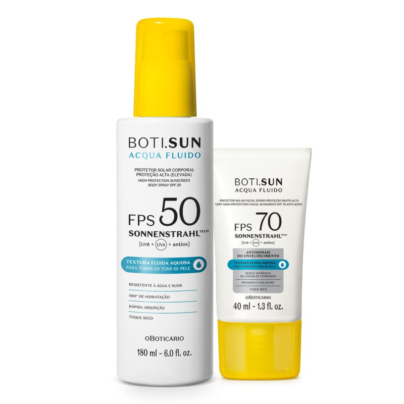 Combo Boti.Sun: Spray Protetor Solar FPS 50 180ml + Protetor Solar Facial FPS 70 40ml | oBoticario (BR)