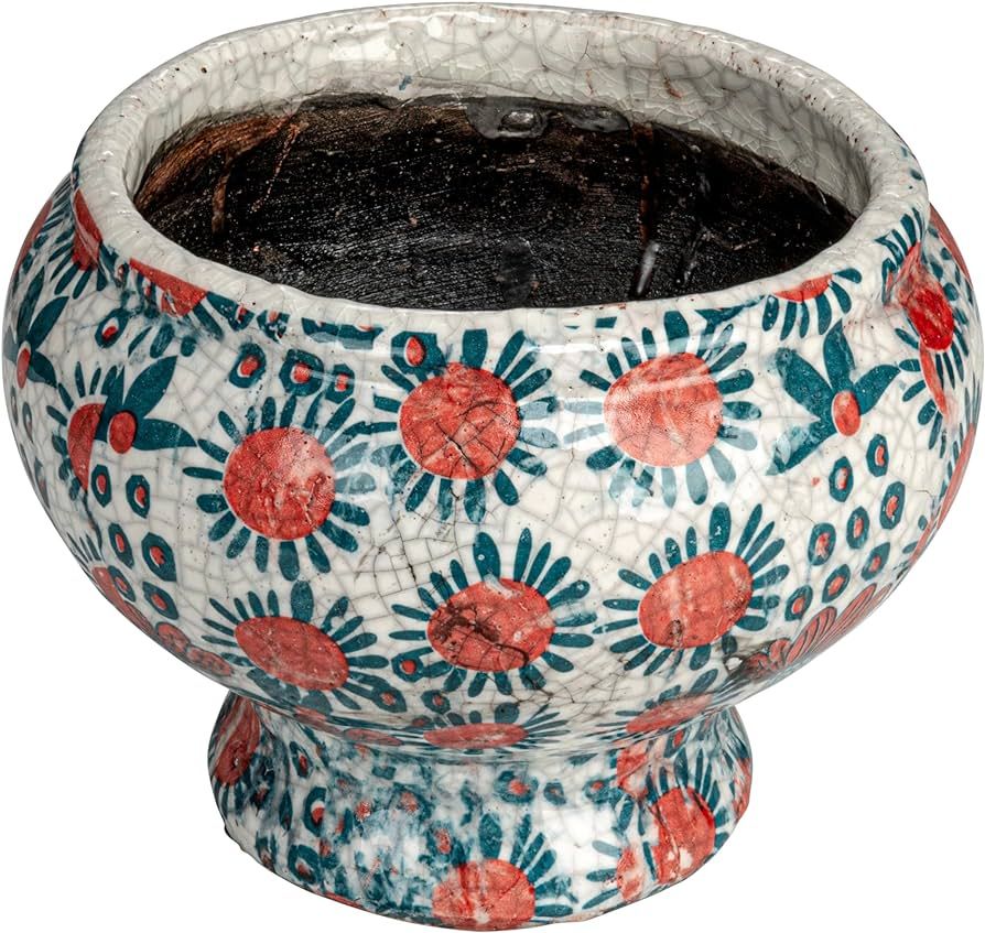 Creative Co-Op Decorative Printed Terra-Cotta Footed Planter and Crackle Glaze, Multicolor | Amazon (US)