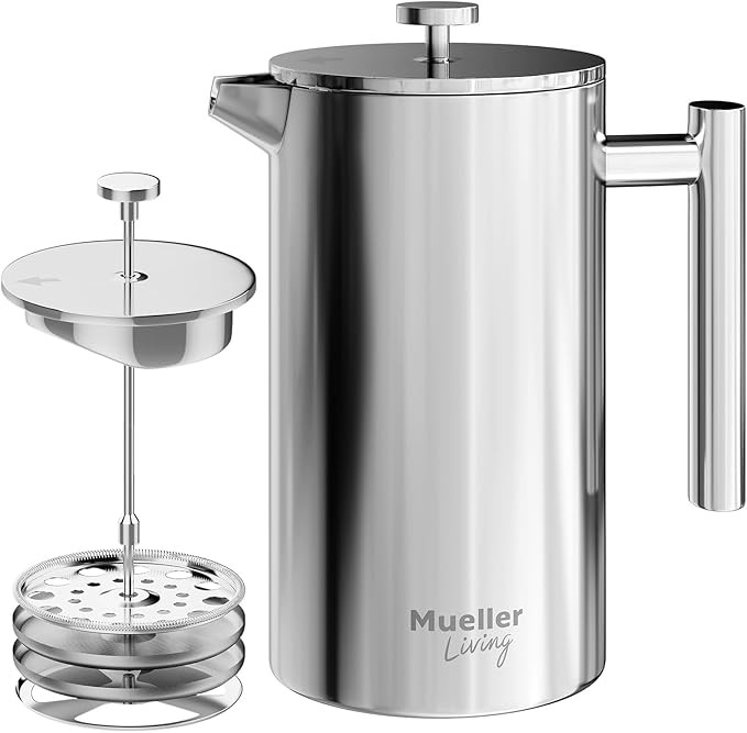 MuellerLiving French Press Coffee Maker 34oz, Stainless Steel French Press Coffee, 4 Filter Heat ... | Amazon (US)