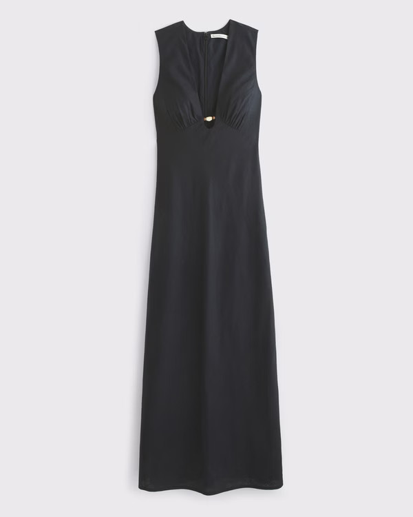 Women's Beaded Plunge Linen-Blend Maxi Dress | Women's Clearance | Abercrombie.com | Abercrombie & Fitch (US)