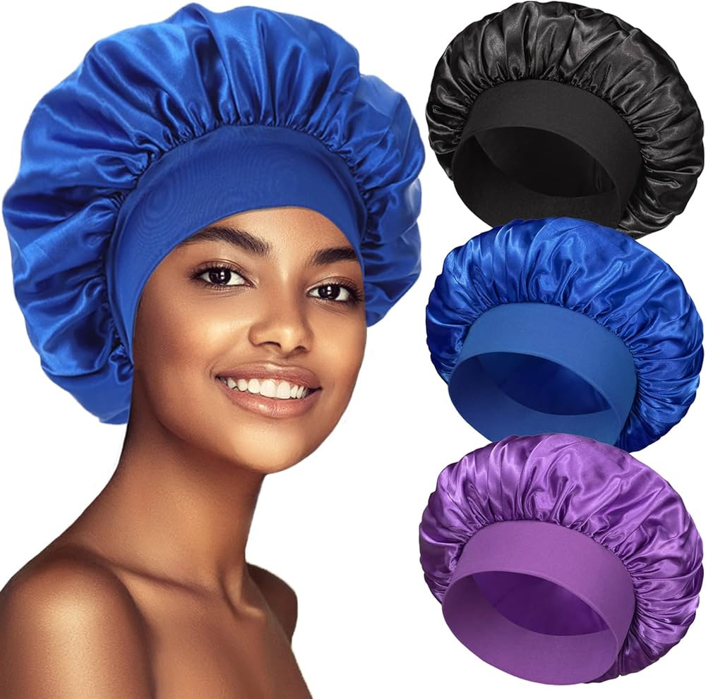 3 Pack Satin Bonnet Silk Hair Bonnet for Sleeping, Sleep Bonnets for Women Large Wide Soft Band S... | Amazon (US)