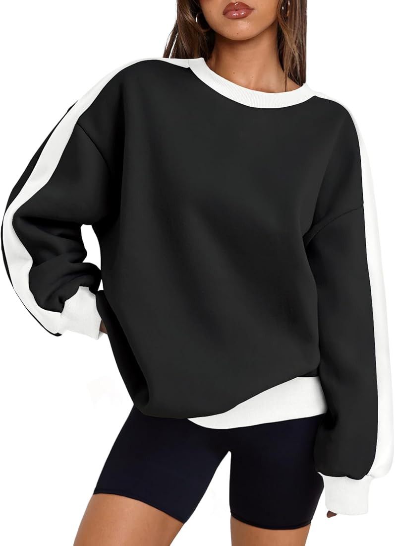 Trendy Queen Womens Oversized Sweatshirts Crewneck Hoodies Color Block Long Sleeve Pullover Fall ... | Amazon (US)