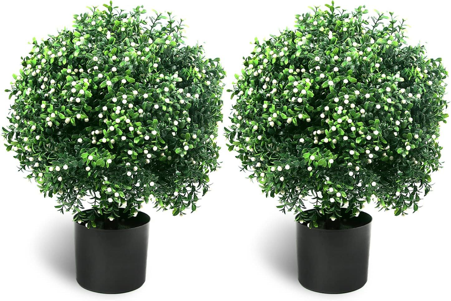 Sunnyglade 21.6” Tall Artificial Jasmine Topiary Ball Tree Set of 2 Pack Potted Bushes UV Resis... | Amazon (US)