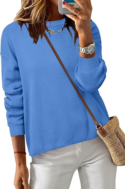 Arach&Cloz Women's 100% Cotton Crew Neck Fall Casual Relaxed Fit Sweater Tops 2025 | Amazon (US)