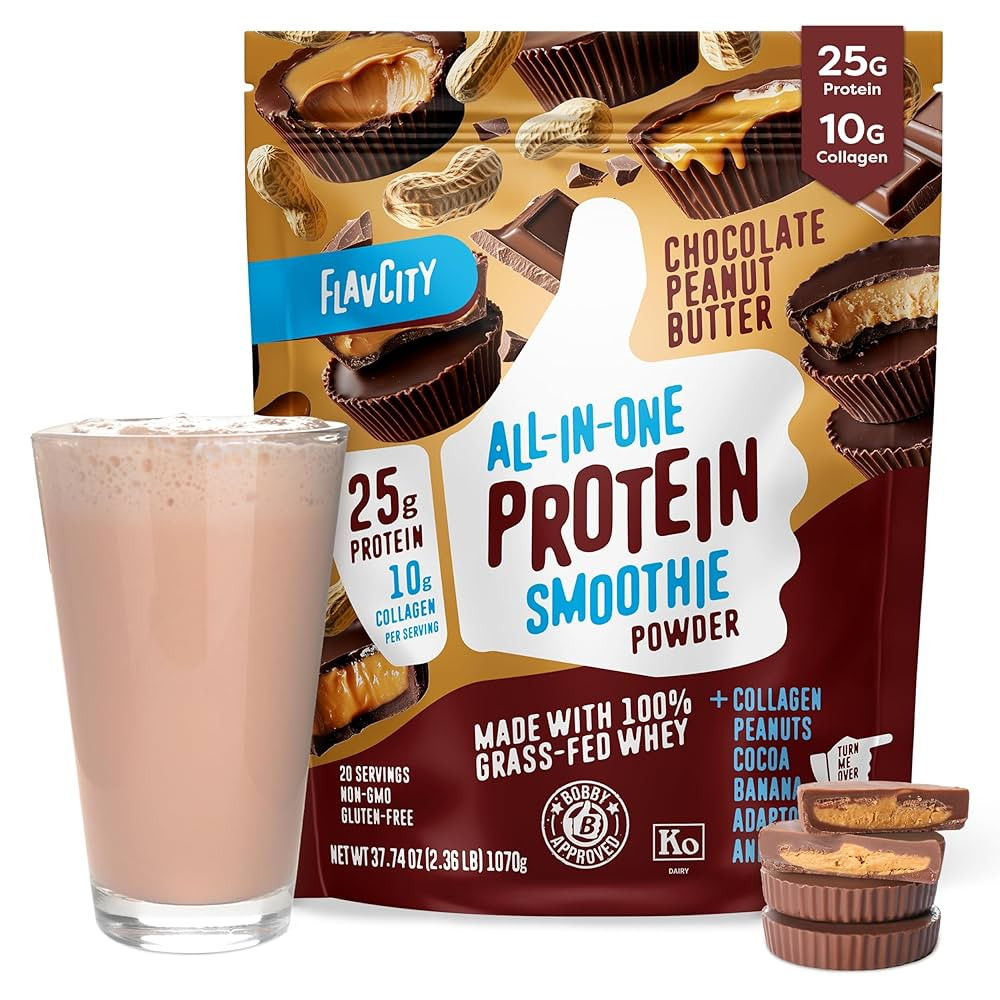 FlavCity Grass Fed Whey Chocolate Protein Powder - Chocolate Peanut Butter - 25g Protein & 10g Co... | Amazon (US)
