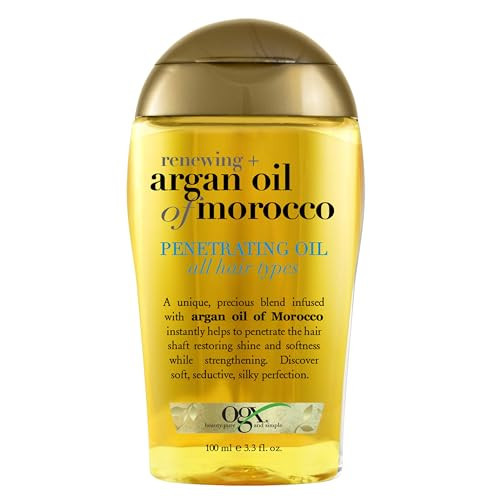 OGX Renewing + Argan Oil of Morocco, Cold-Pressed Argan Oil for Hair Penetrating Treatment & Shine, Moisturizing & Strengthening Silky Oil for All Hair Types, Paraben & Sulfate Free, 3.3 fl oz | Amazon (US)