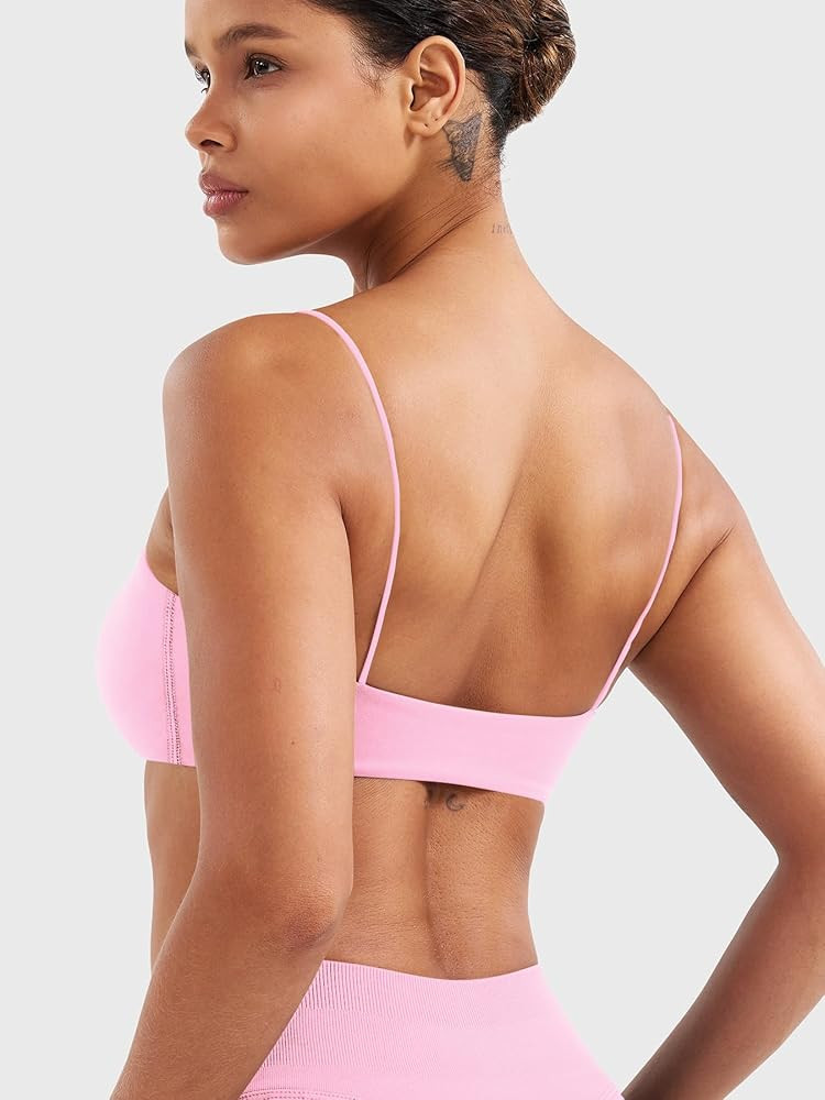 YEOREO Women's Spaghetti Strap Sports Bra Enidy Square Neck Yoga Wireless Low Impact Padded Seaml... | Amazon (US)