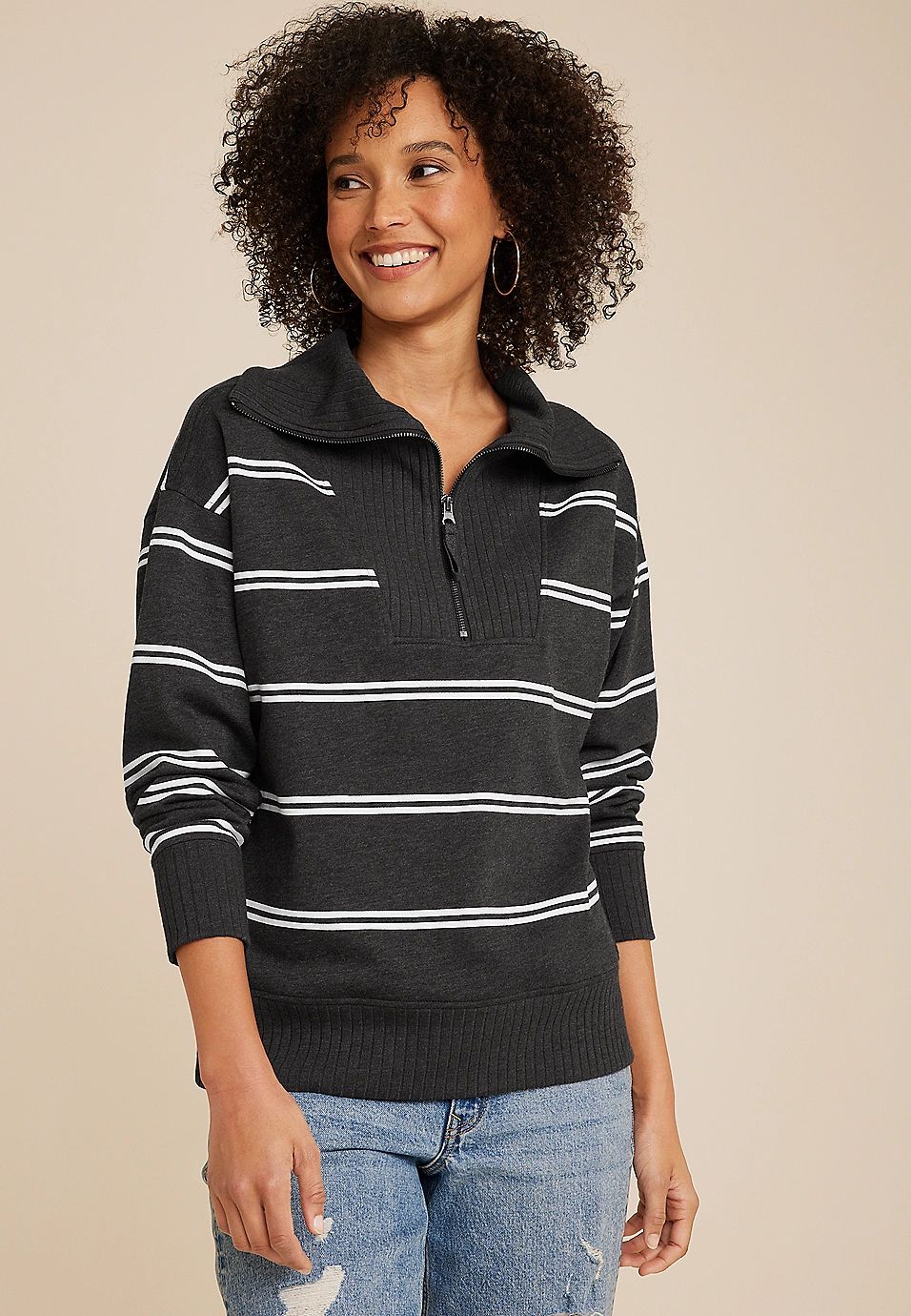 Willowsoft Collared Striped Sweatshirt | Maurices