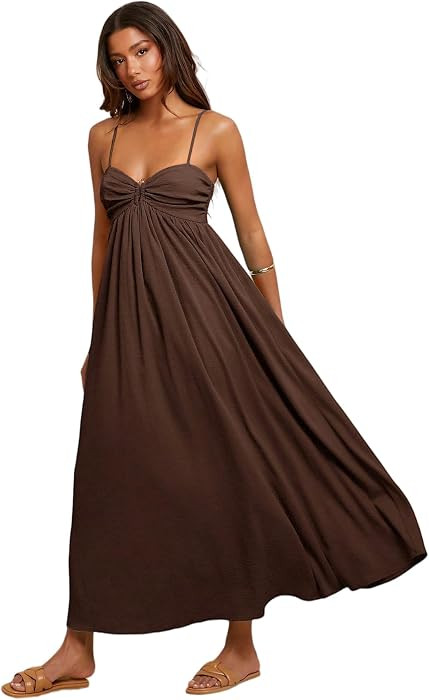 Women's Sundress Maxi Spaghetti Strap Sleeveless Empire Waist Dress Flowy Summer Cute Casual Long... | Amazon (US)