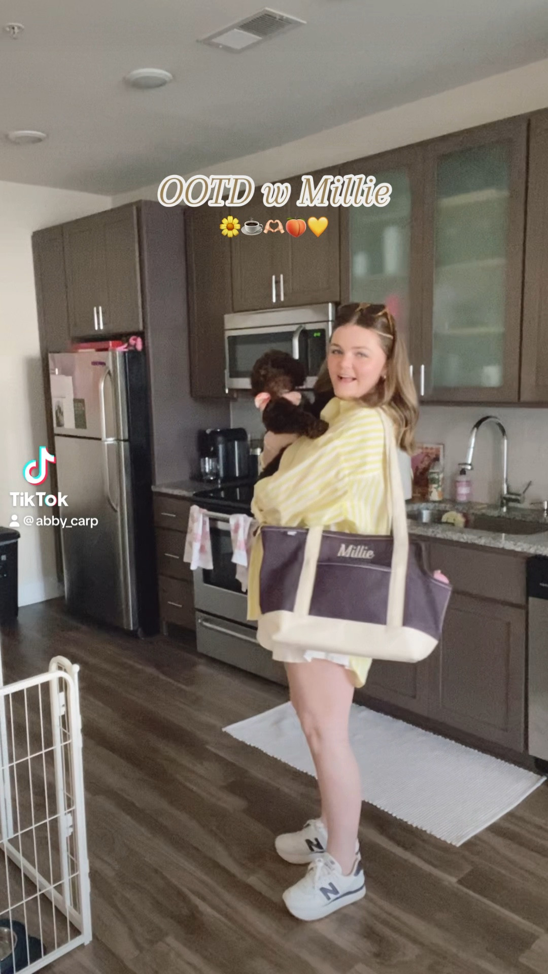 OOTD w Millie🌼☕️🫶🏻🍑💛 Got her bag on sale from Lands End so look out for codes & my shoes are on sale at Foot Locker (they are my faves!!) Summer outfit, Anthro style, Pet essentials, Puppy essentials

#LTKstyletip #LTKFind