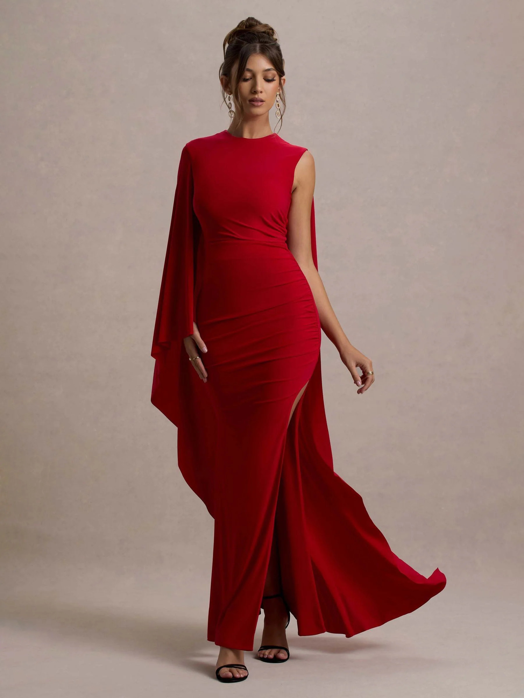Club L London Club L London Red Yuna Draped Maxi Dress With Cape | Next US