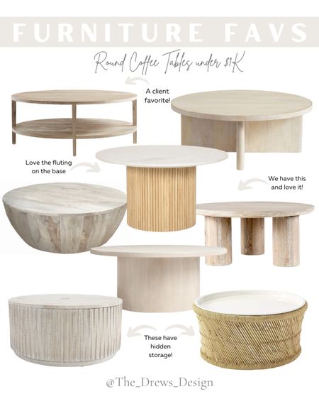 Rounding up my favorite round coffee tables for under $1k from Joss & Main, Crate & Barrel, Wayfair, Serena & Lily, l and Pottery Barn. Living room furniture, design, neutral home, coffee table with storage, washed wood coffee tacked drum coffee table, light wood, white oak 

#LTKFind #LTKstyletip #LTKhome