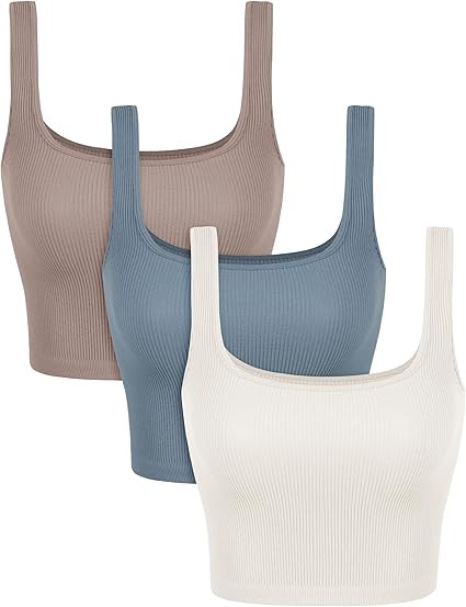 ODODOS 3-Pack Seamless Square Neck Crop Tank for Women Ribbed Knit Soft Low Back Cropped Tops | Amazon (US)