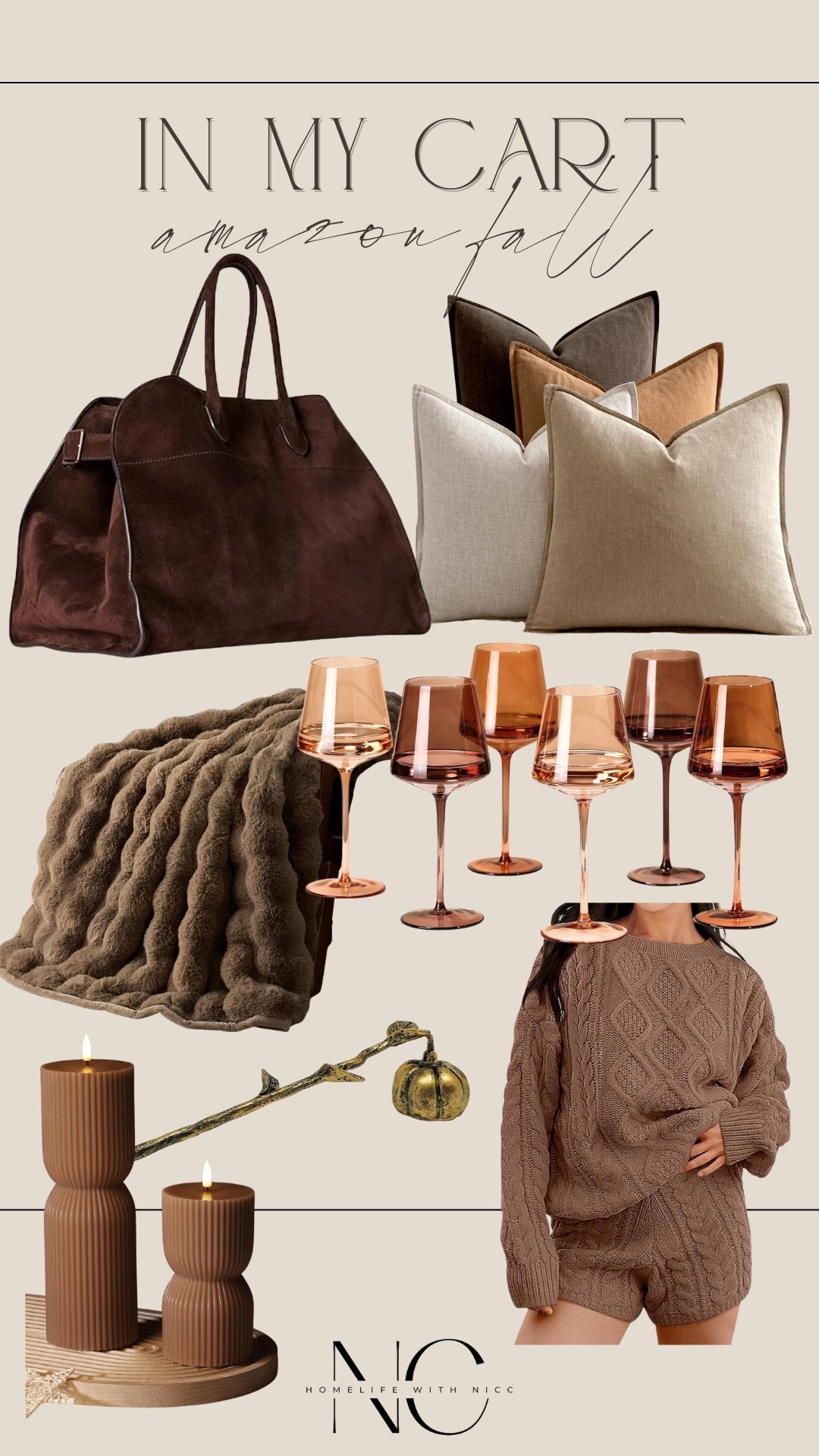 How DREAMY is the mood board?!? I’m loving all the warm brown tones for fall!! These are the goodies in my cart right now!!! 🤎🤎🤎🤎 My vibe is very clearly cozy, chic, moody, and neutral! The suede bag, comfy sweater loungewear set, and brown toned wine glasses all have me swooning!! 😍😍😍

#LTKHome #LTKStyleTip #LTKSeasonal