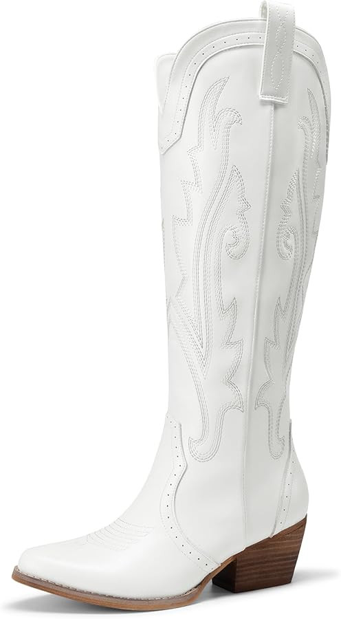 DREAM PAIRS Women's Embroidered Western Pull-On Knee-High Cowboy Boots | Amazon (US)