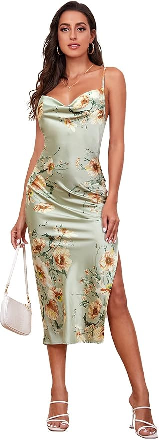 SheIn Women's Sleeveless Criss Cross Backless Side Split Strappy Party Maxi Dress | Amazon (US)