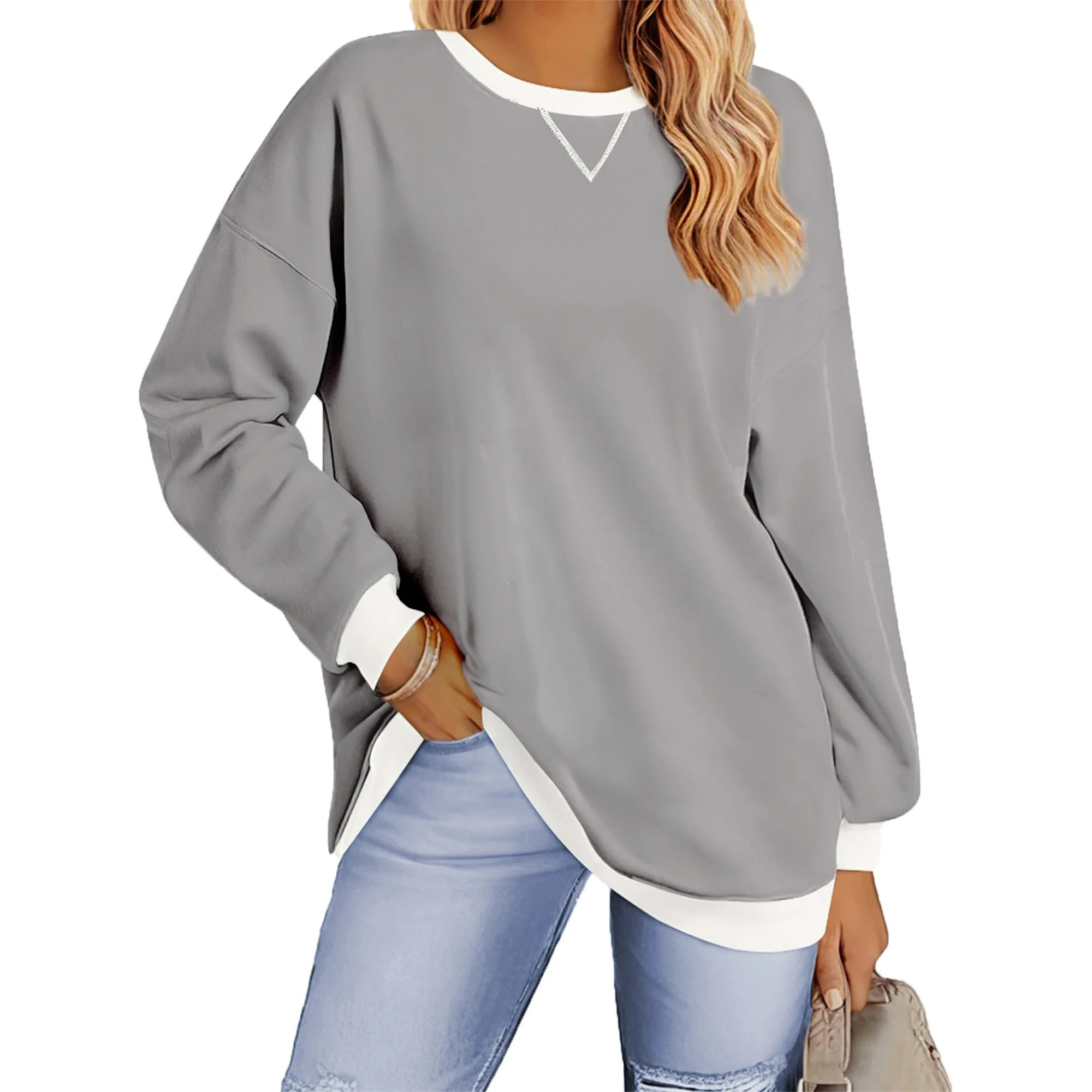 Fantaslook Color Block Sweatshirts for Women Crewneck Long Sleeve Oversized Pullover Tops Casual ... | Walmart (US)