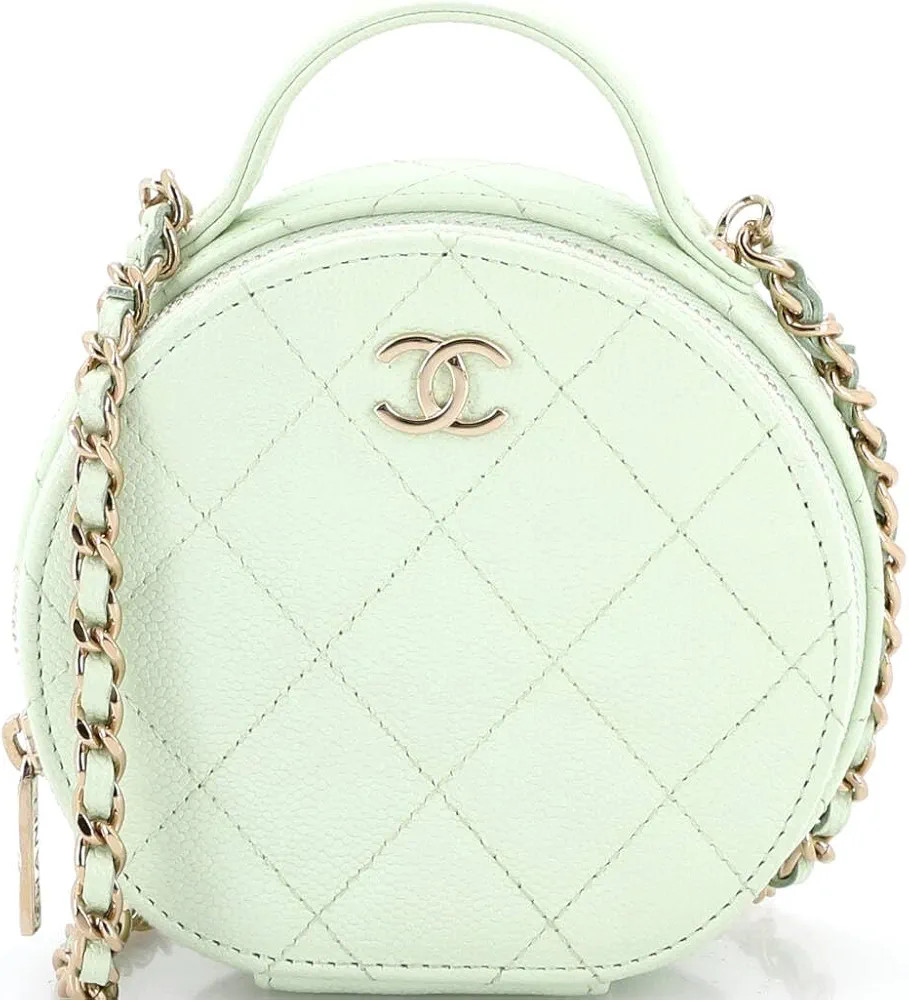 Amazon.com: Chanel, Pre-Loved Handle with Care Round Vanity Case with Chain Quilted Caviar Small,... | Amazon (US)