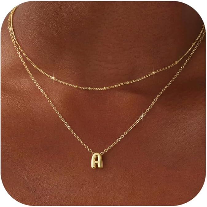 Bubble Gold Silver Letter Necklace Layered Initial Necklaces for Women Tiny Pendant Necklaces Dai... | Amazon (US)
