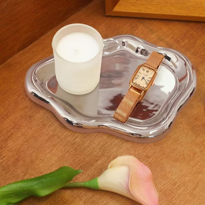 Ceramic Jewelry Tray Trinket Dish, Decorative Cloud Vanity Key Tray for Women, Ring Holder Dish Silver 7.7"x 5.3"x 0.6" | Target