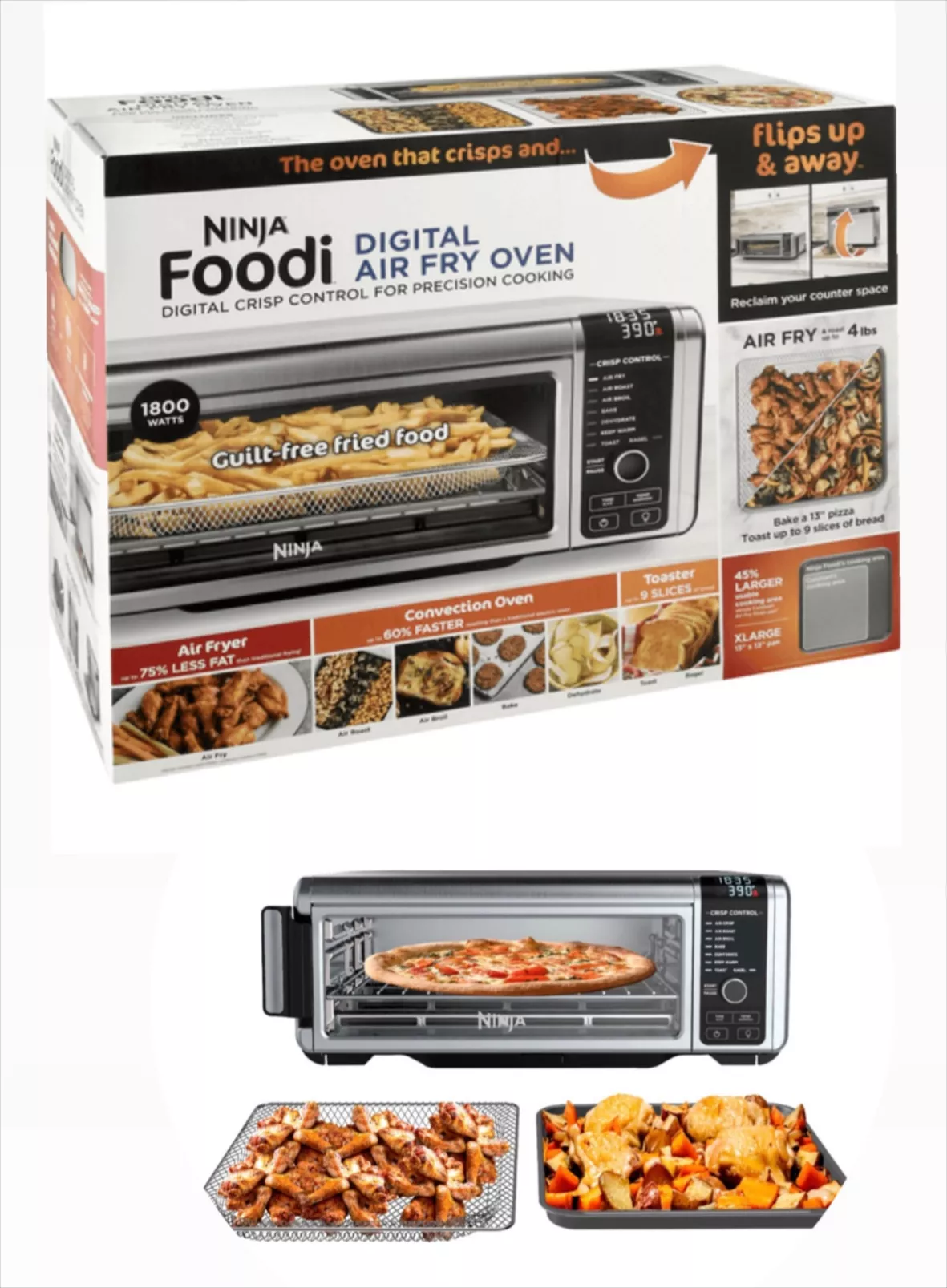 Ninja - Foodi 8-in-1 Digital Air Fry Oven, Toaster, Flip-Away