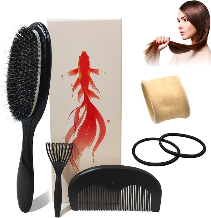 No Shampoo Hair Brush,100% Boar Bristle Hair Brush Set,Hair Brushes for Oily Hair, No Shampoo Hai... | Amazon (US)